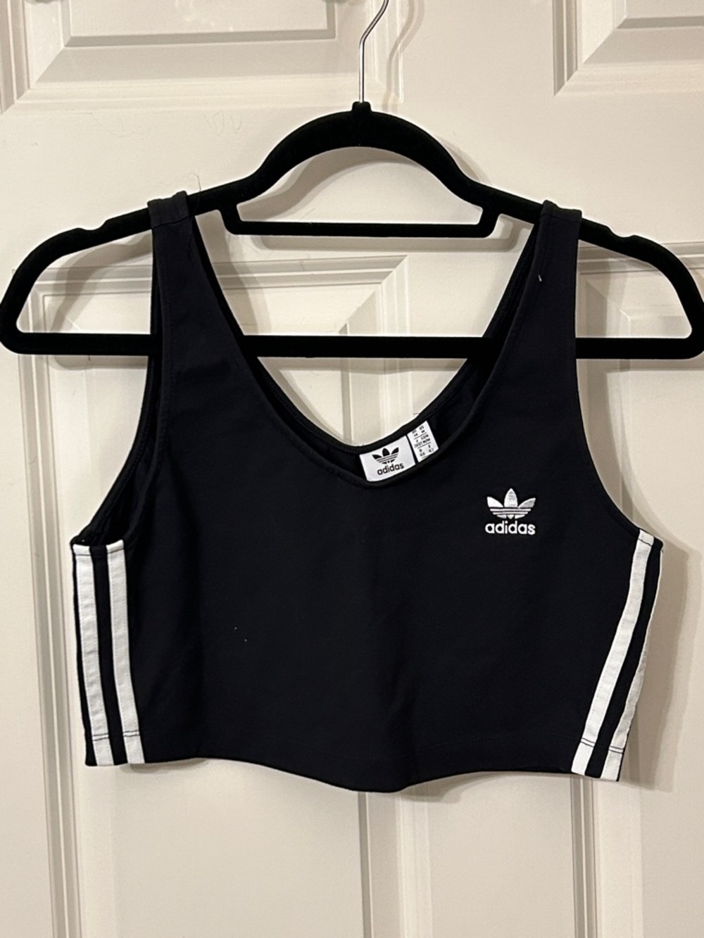 Adidas Black Crop Tank with White Side Stripes